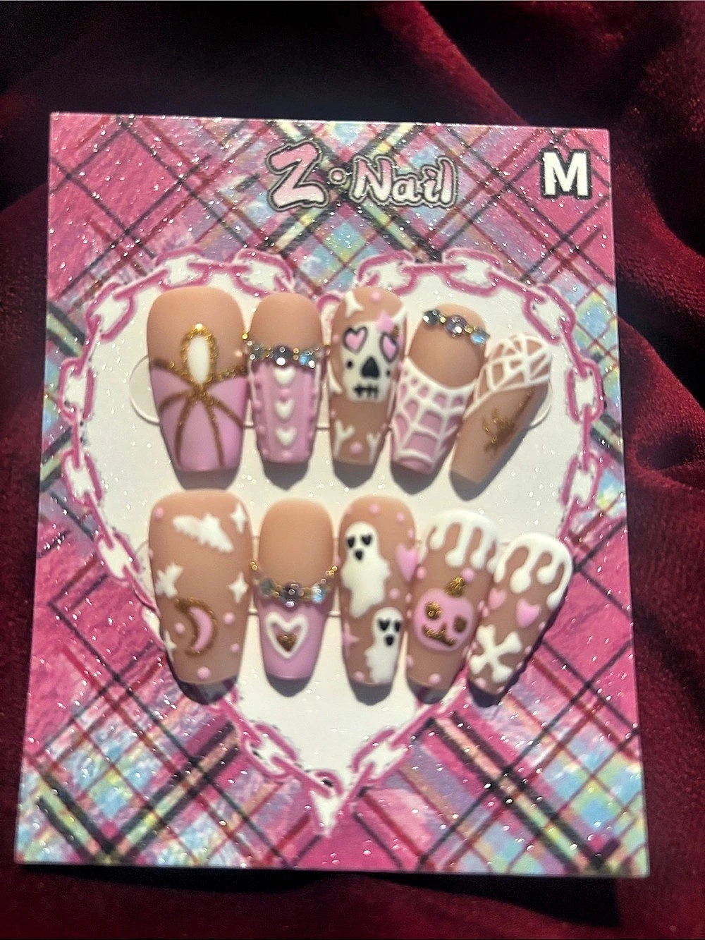 Plaid Press-On Nails Pink & Blue NWT